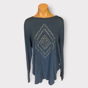 Navy Blue Long Sleeve Top with Gold Accents